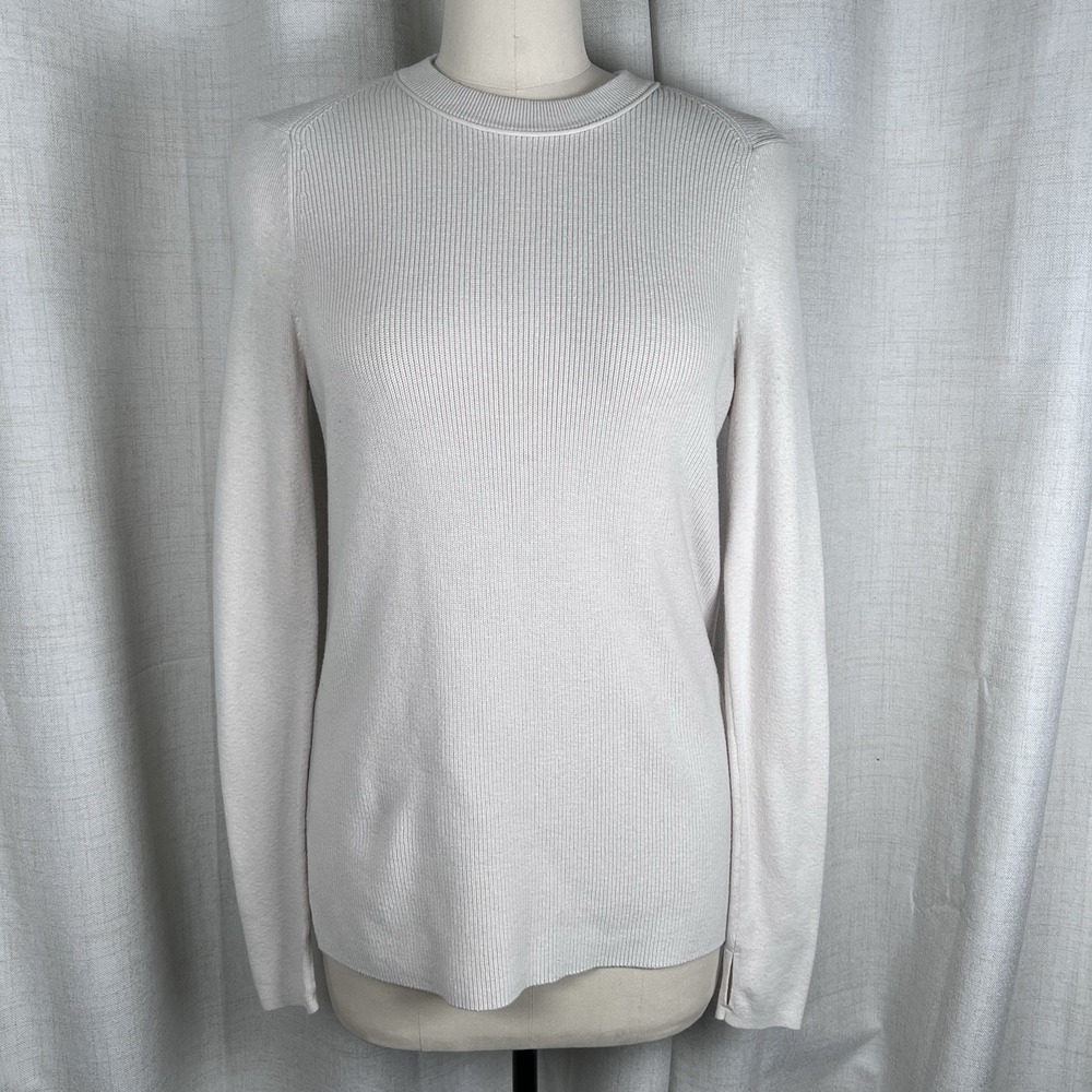 Lululemon Take It‎ All In Cotton Blend Ribbed Sweater Ivory Crewneck Women's XS